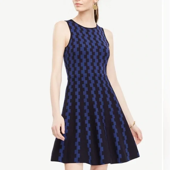 Ann Taylor Geo Jacquard Fit and Flare Sweater Dress